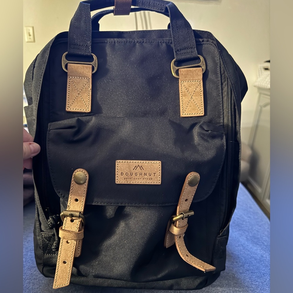 Doughnut Women's 16L Black backpack with Brown Leather Accents